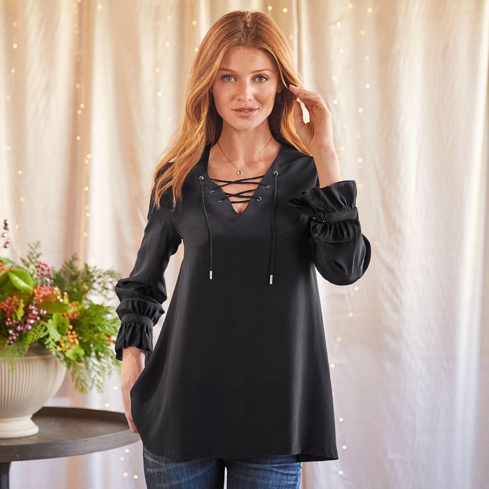 NWT! 100% Silk Blouses Black Sundance Catalogue